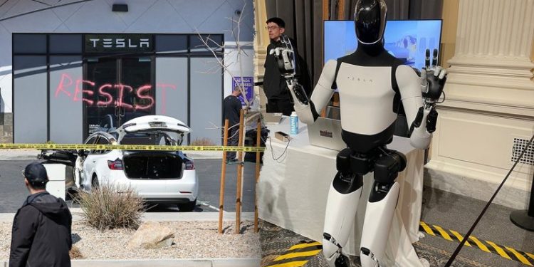 Tesla robots visit Capitol Hill amid anti-DOGE protests, attacks on Elon Musk’s dealerships